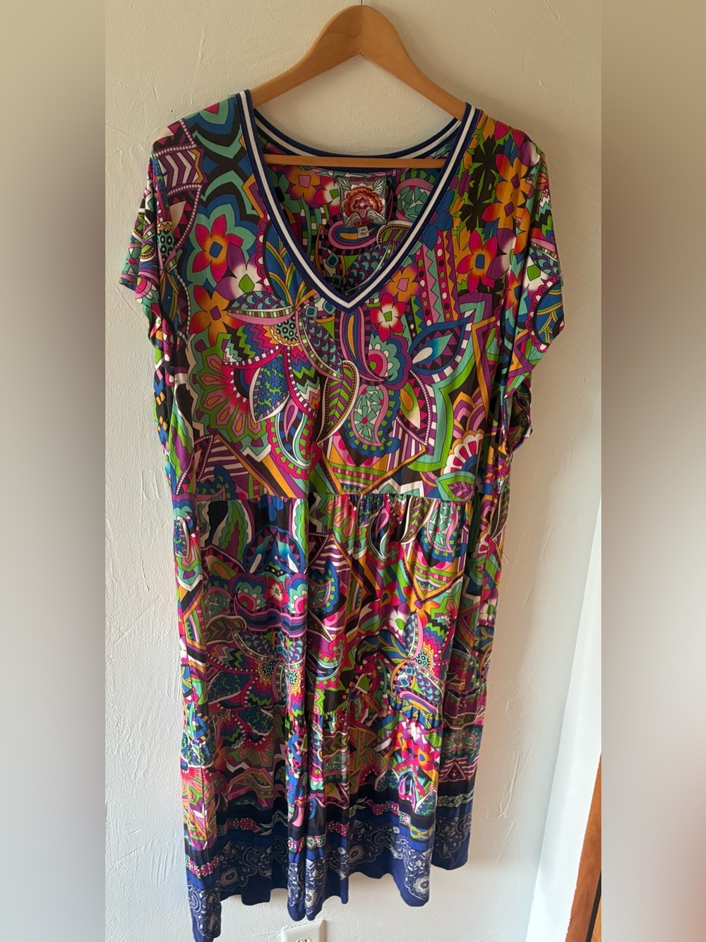 Johnny Was Janie Favorite Demarne Tiered Tea Length Dress XXL Multicolor Boho